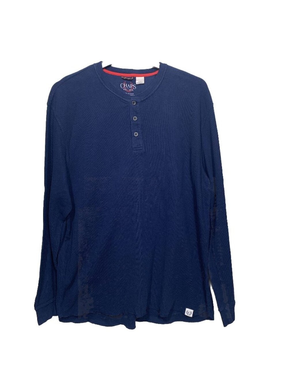 Chaps Henley Shirt Mens XL Navy Blue Long Sleeve Waffle Knit Cotton Thermal - Picture 1 of 6